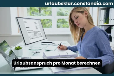 Urlaubsanspruch pro Monat berechnen mit Person am Schreibtisch und Arbeitsunterlagen
